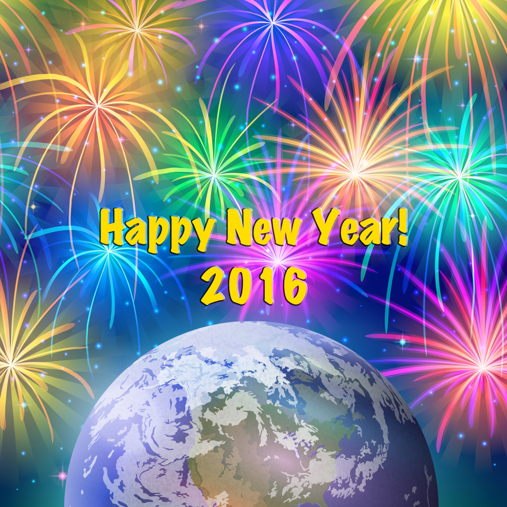 Holiday background, space with planet mother Earth, stars and firework. Elements of this image furnished by NASA (www.visibleearth.nasa.gov). Eps10, contains transparencies. Vector