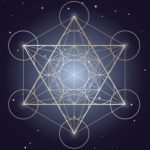 Metatron Cube symbol on a starry sky, elements of sacred geometry.